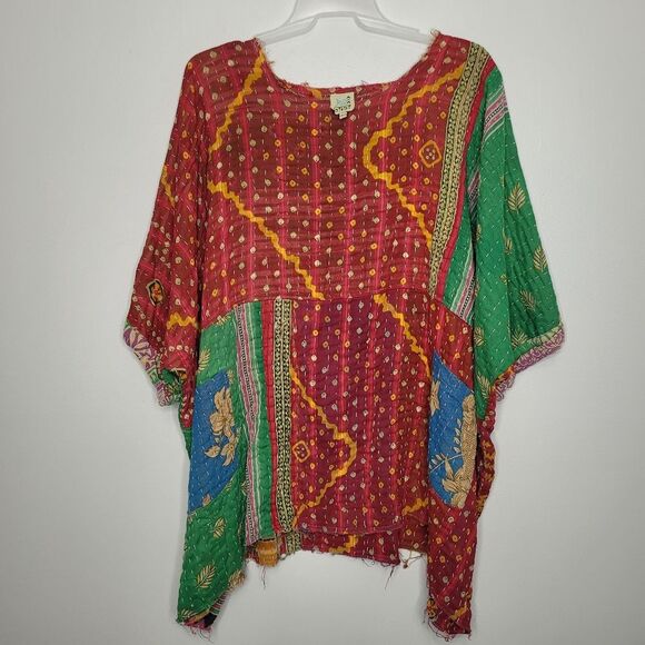 Jaded Gypsy red green hippie oversized patchwork pockets shawl poncho - Picture 1 of 12
